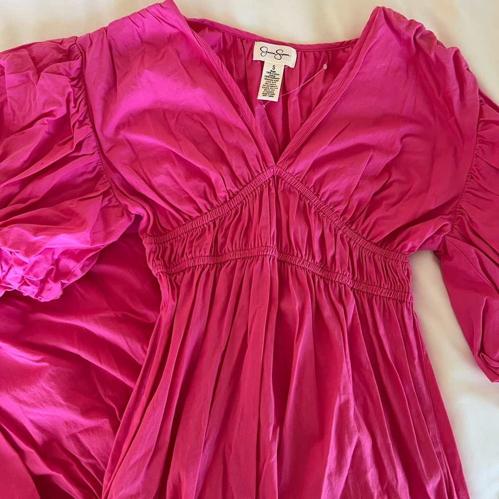 Jessica Simpson Hot Pink V-Neck Gathered Waist Dress